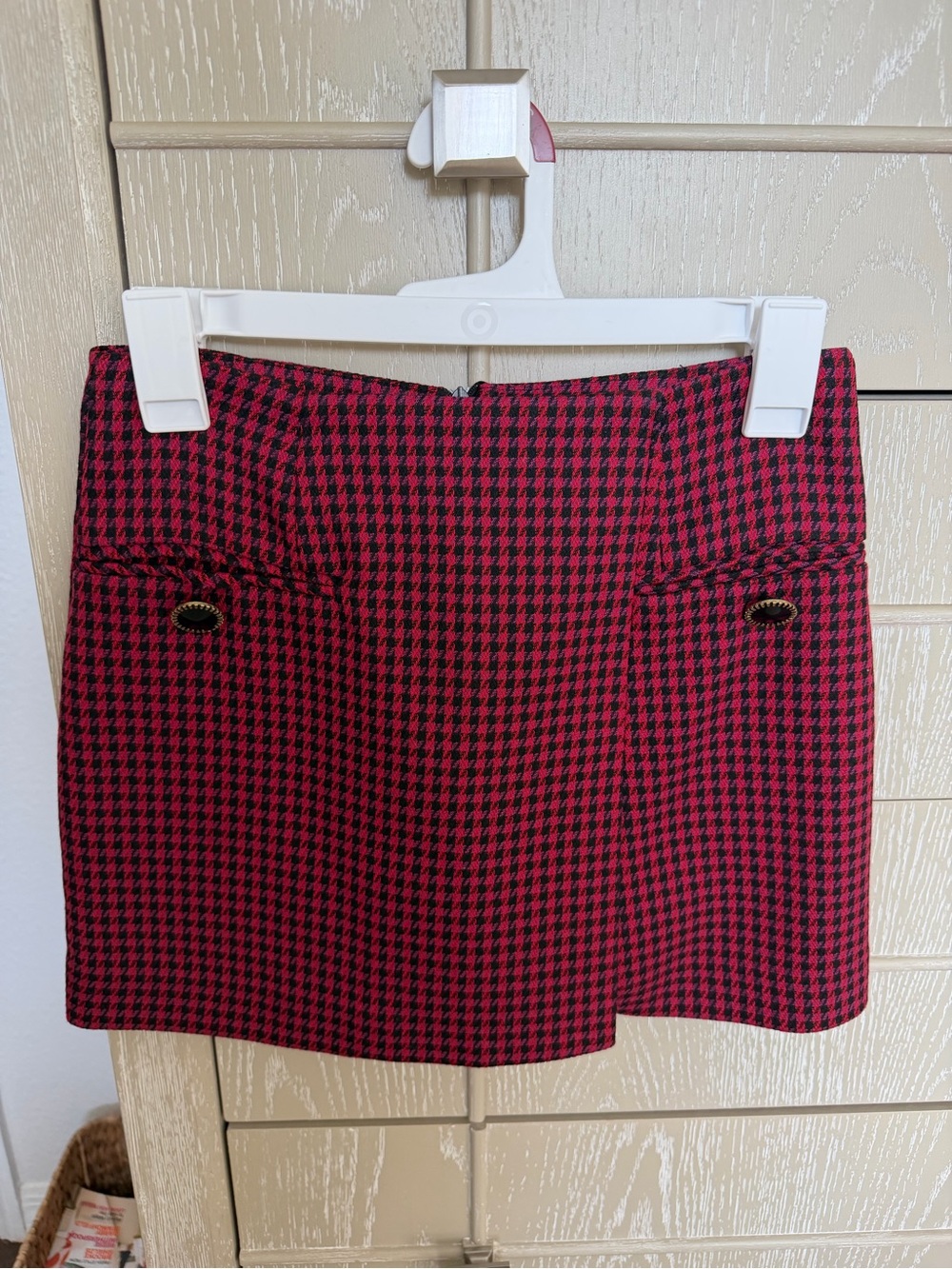 Zara Red and Black Houndstooth Mini Skirt